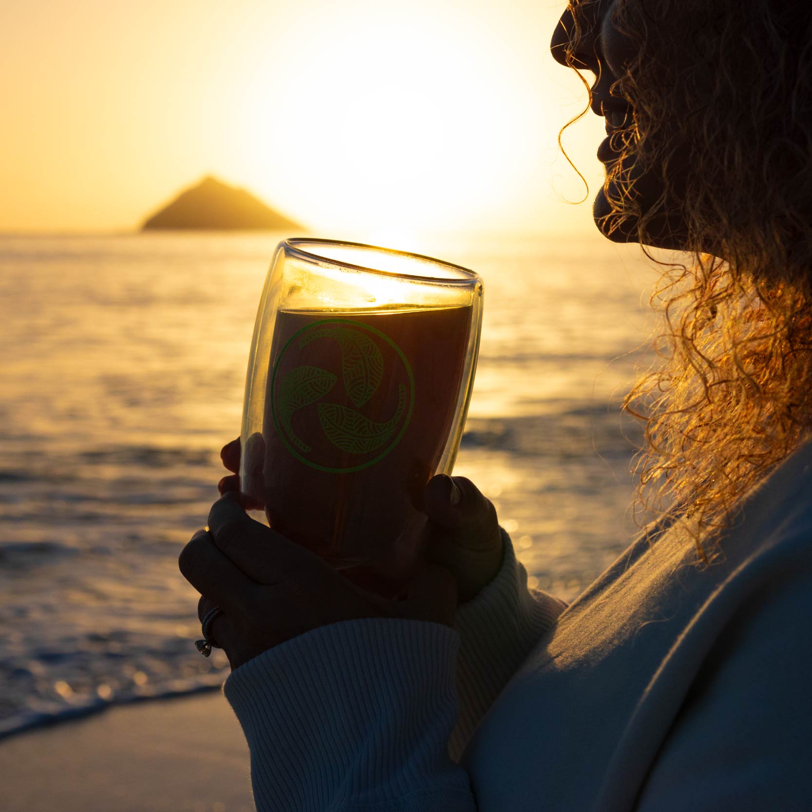 GREEN cacao hot mix at sunrise, a USDA Organic daily drink with natural caffeine that replaces coffee
